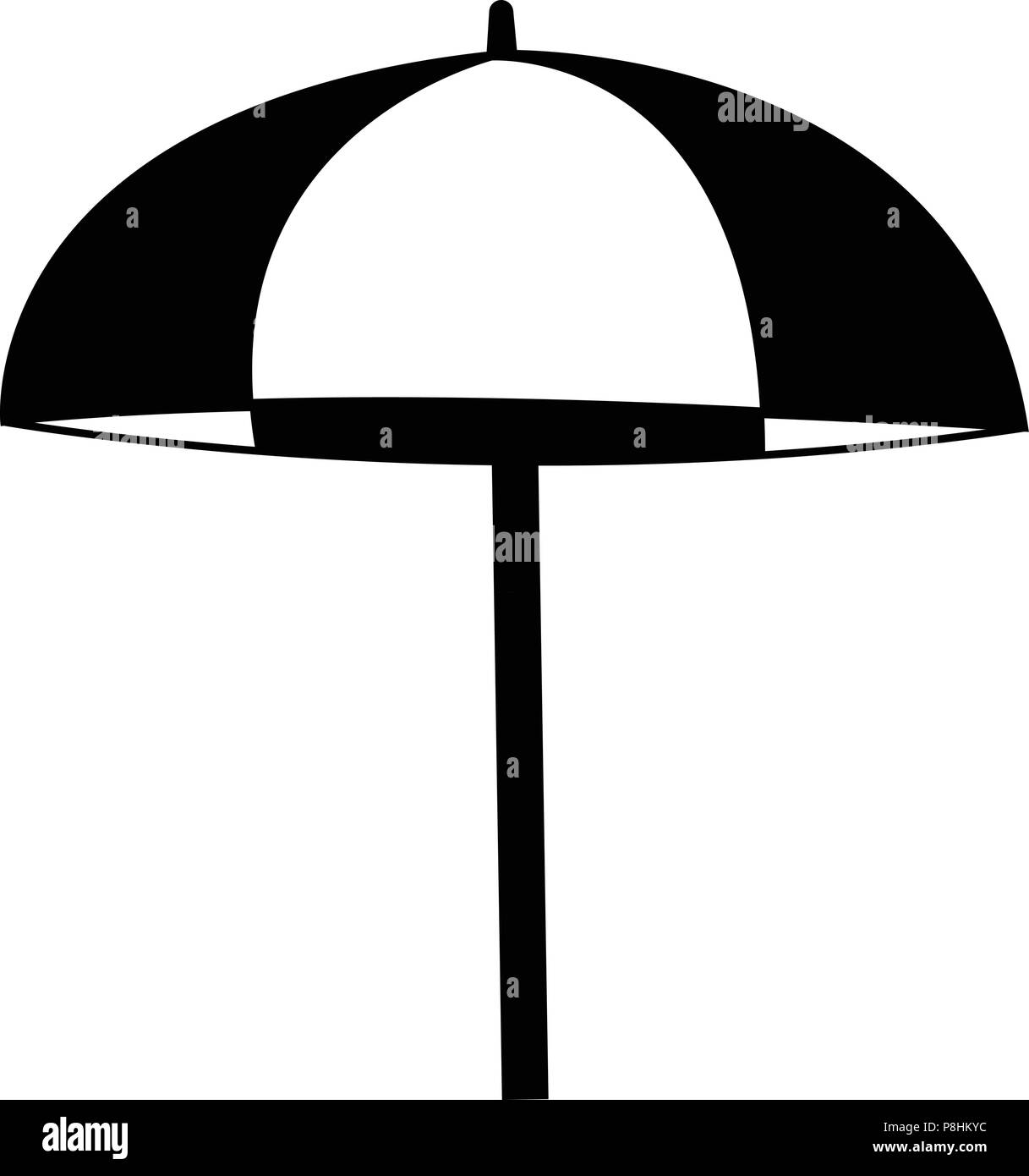 Vector black and white silhouette illustration of beach striped umbrella side view icon isolated on white background. Stock Vector