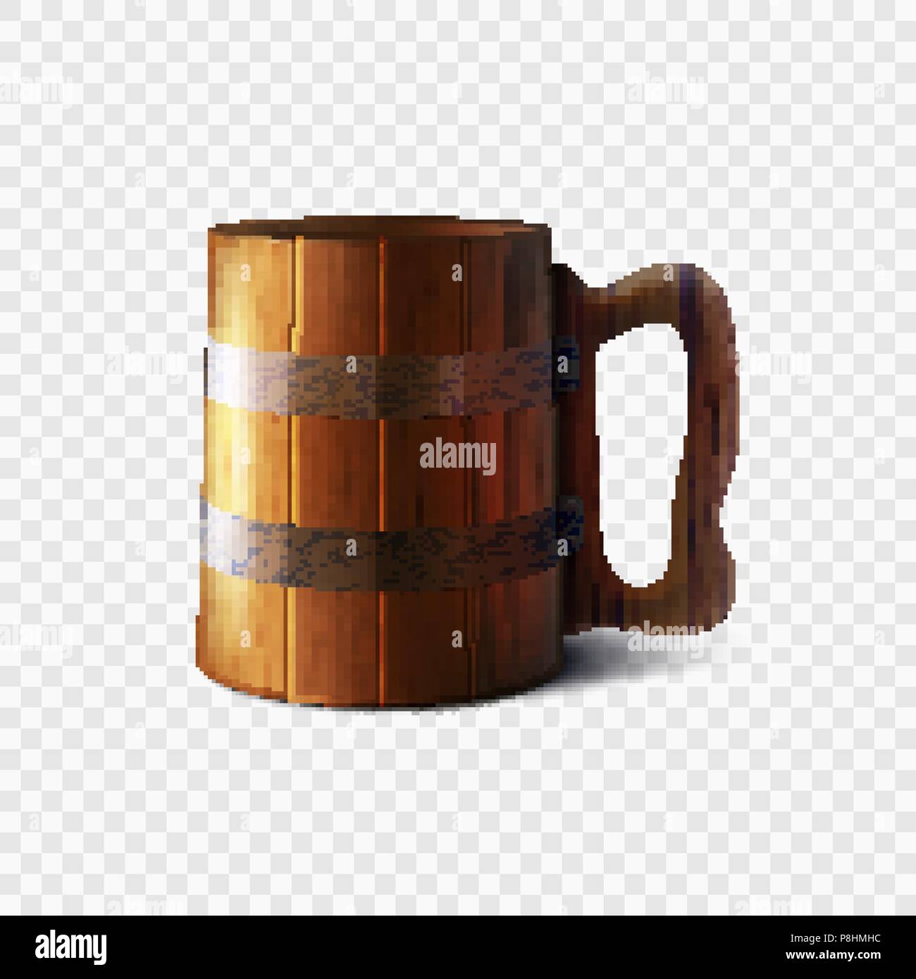 Stock vector illustration wooden old beer mug isolated on a transparent ...