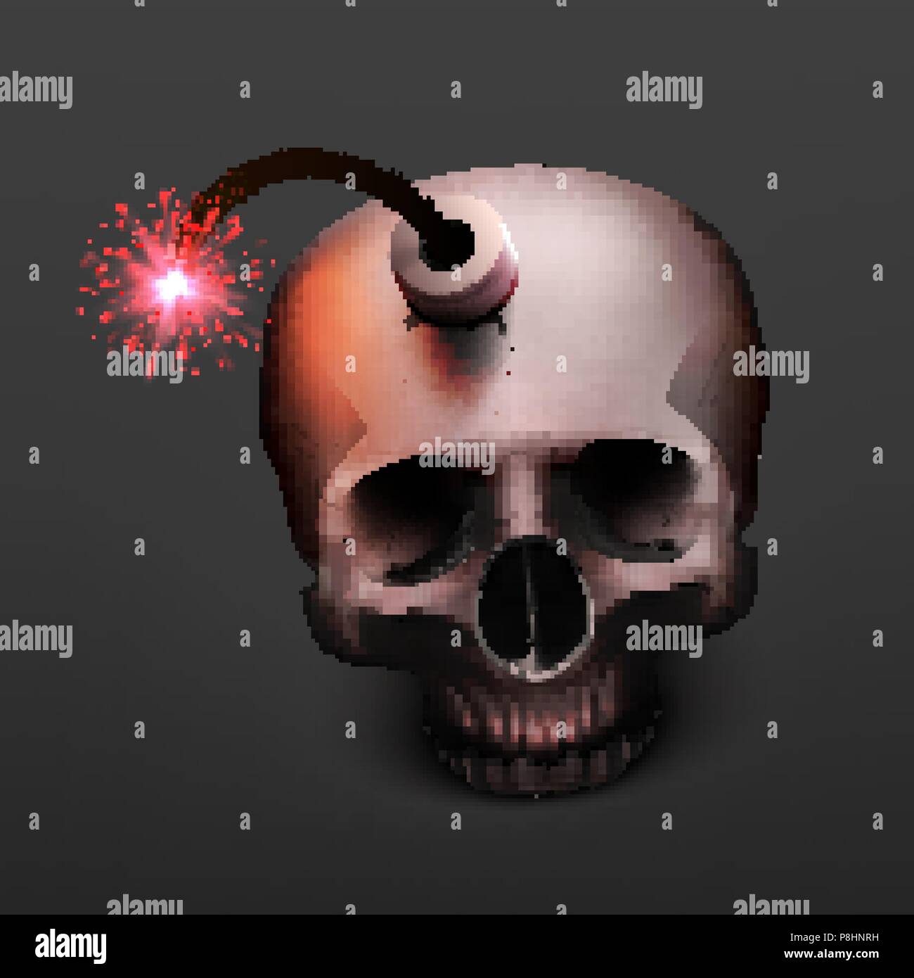 Stock vector illustration realistic bomb human skull. Stop terrorism. A suicide bomber. EPS10 Stock Vector