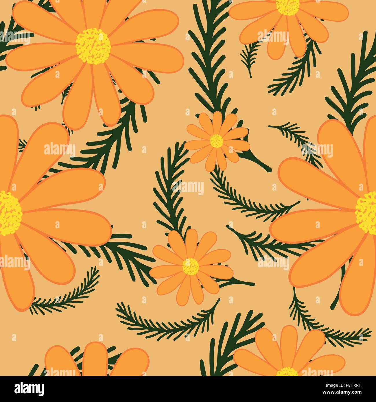 Bright summer background with camomiles flowers. Floral seamless pattern. Vector illustration. Stock Vector
