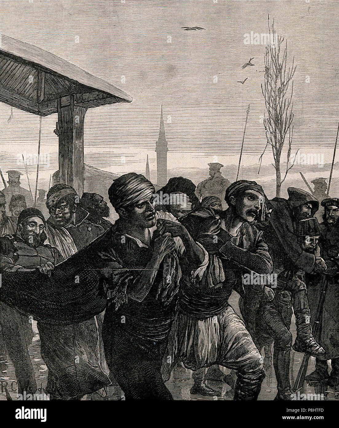 .   520 Serbo-Turkish War; removal of wounded. Wood engraving by W. Wellcome V0015494EL Stock Photo
