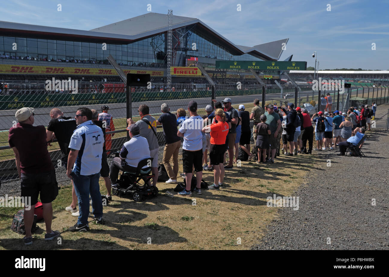 Silverstone Formula One Circuit and general admission spectators, Northamptonshire, West Midlands, England, UK Stock Photo