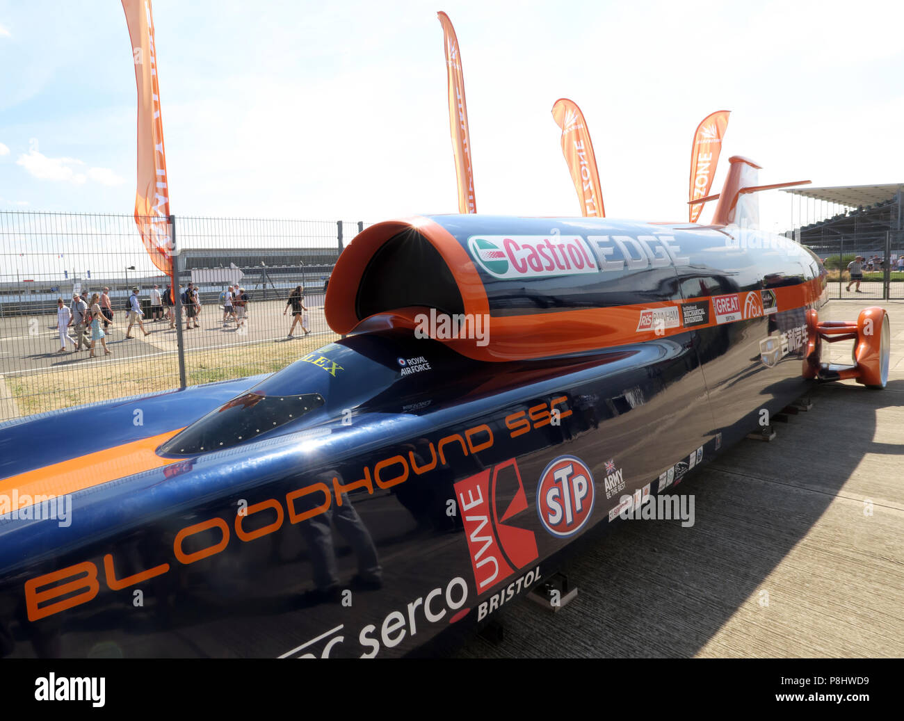 Bloodhound SSC jet car, now LSR, British supersonic land vehicle, at Silverstone racing circuit, UTC, Silverstone Circuit, Towcester ,England,NN12 8TL Stock Photo