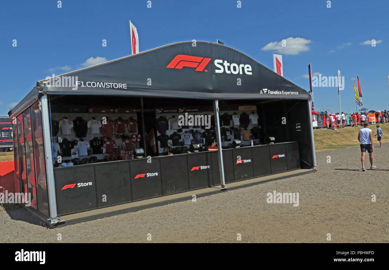 F1 Store, Formula One Merchandise, British Grand Prix, Silverstone Circuit,Towcester, England, UK , NN12 8TL Stock Photo