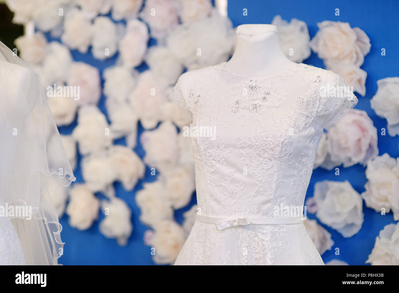Beautiful wedding dress on a mannequin Stock Photo Alamy