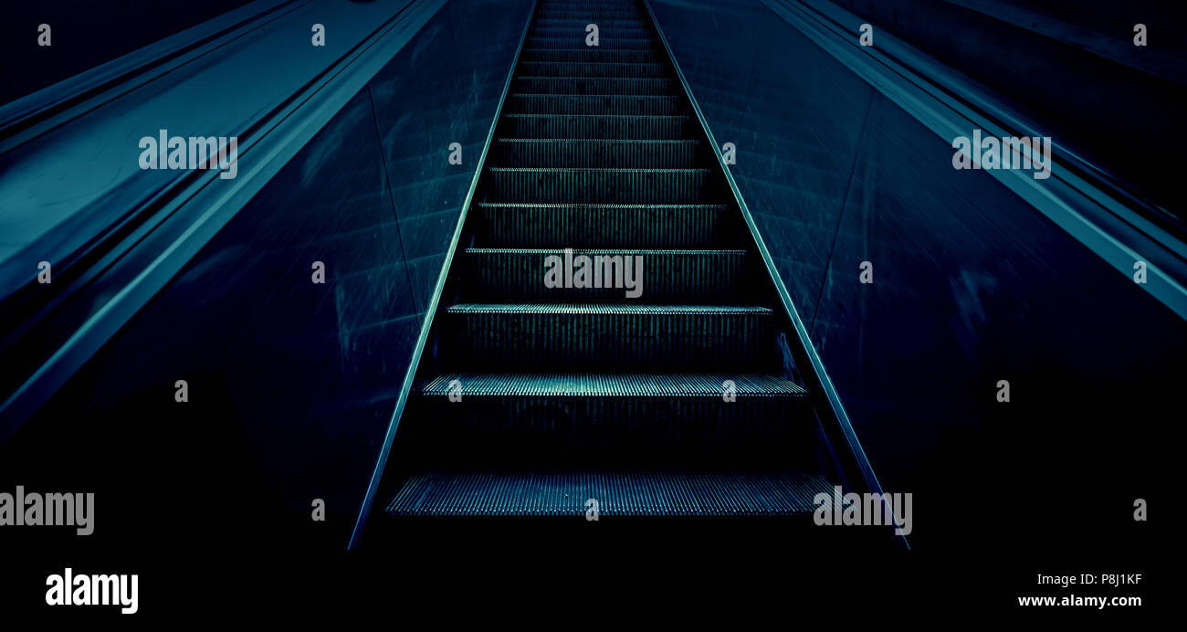 Mechanical escalators for people up and down, access detail Stock Photo ...