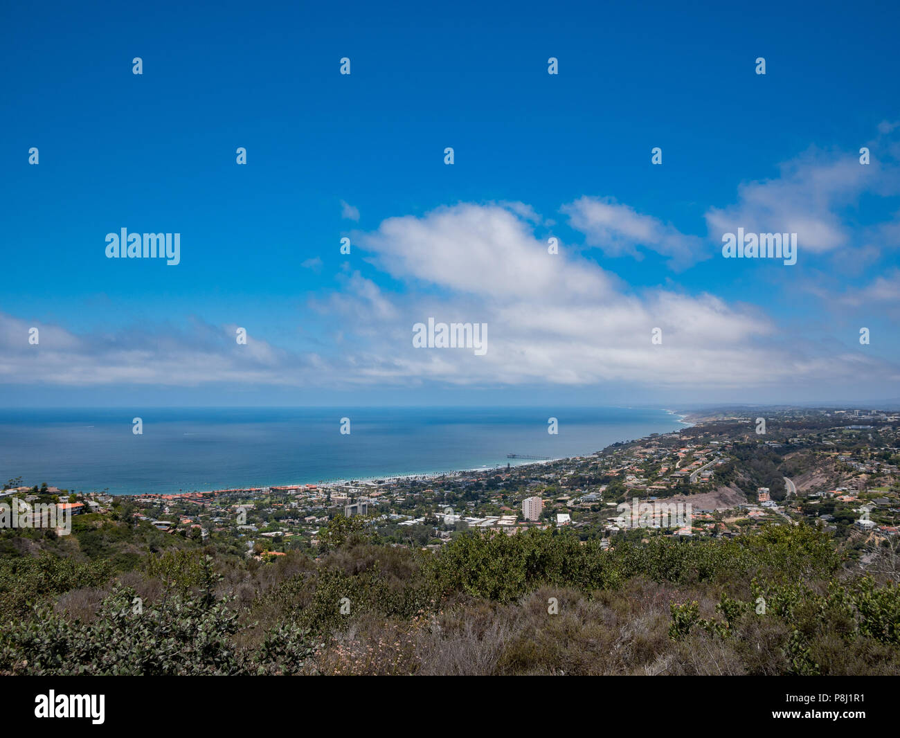 Aerial view of the beautiful landscape and cityscape around La Jolla area from Mt. Soledad