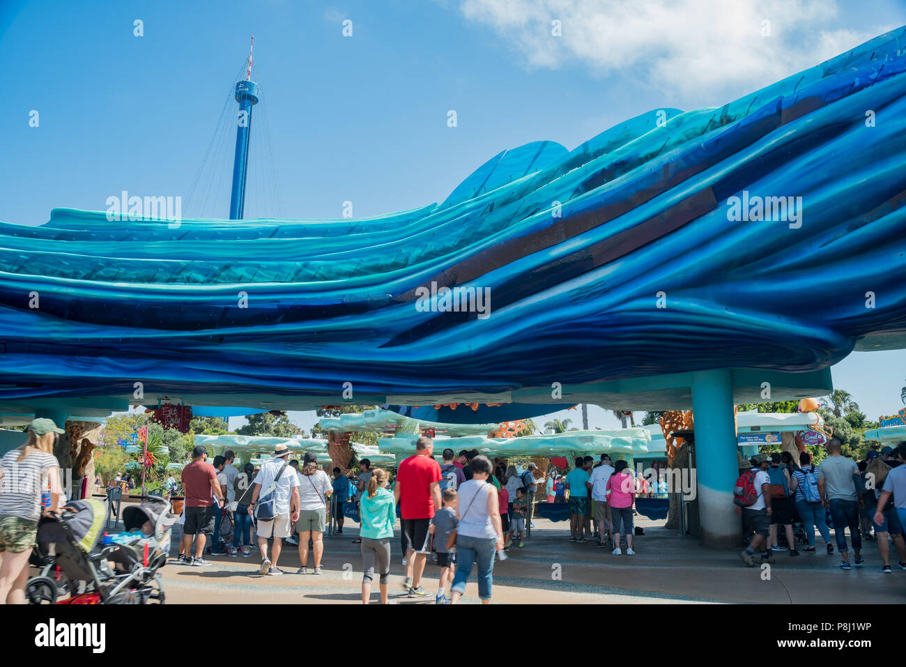 San Diego, JUN 27: Entrance of the famous SeaWorld on JUN 27, 2018 at San Diego, California Stock Photo