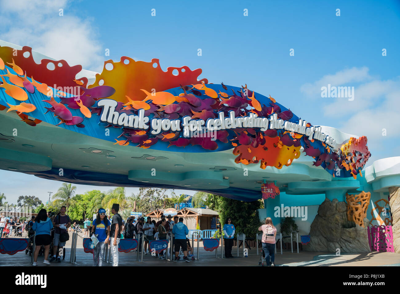 San Diego, JUN 27: Entrance of the famous SeaWorld on JUN 27, 2018 at San Diego, California Stock Photo