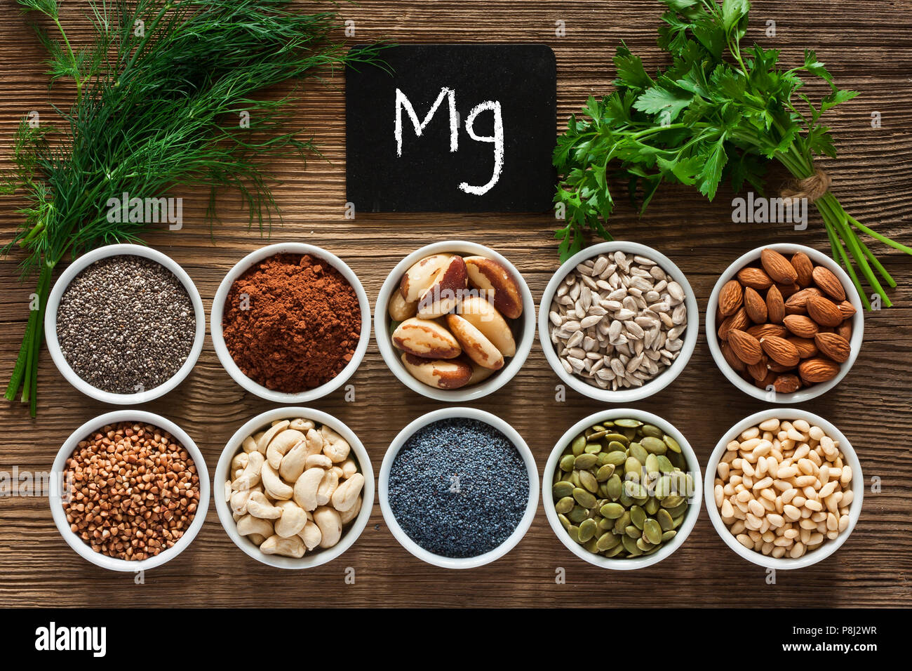 Foods rich in magnesium as pumpkin seeds, blue poppy seed, cashew nuts