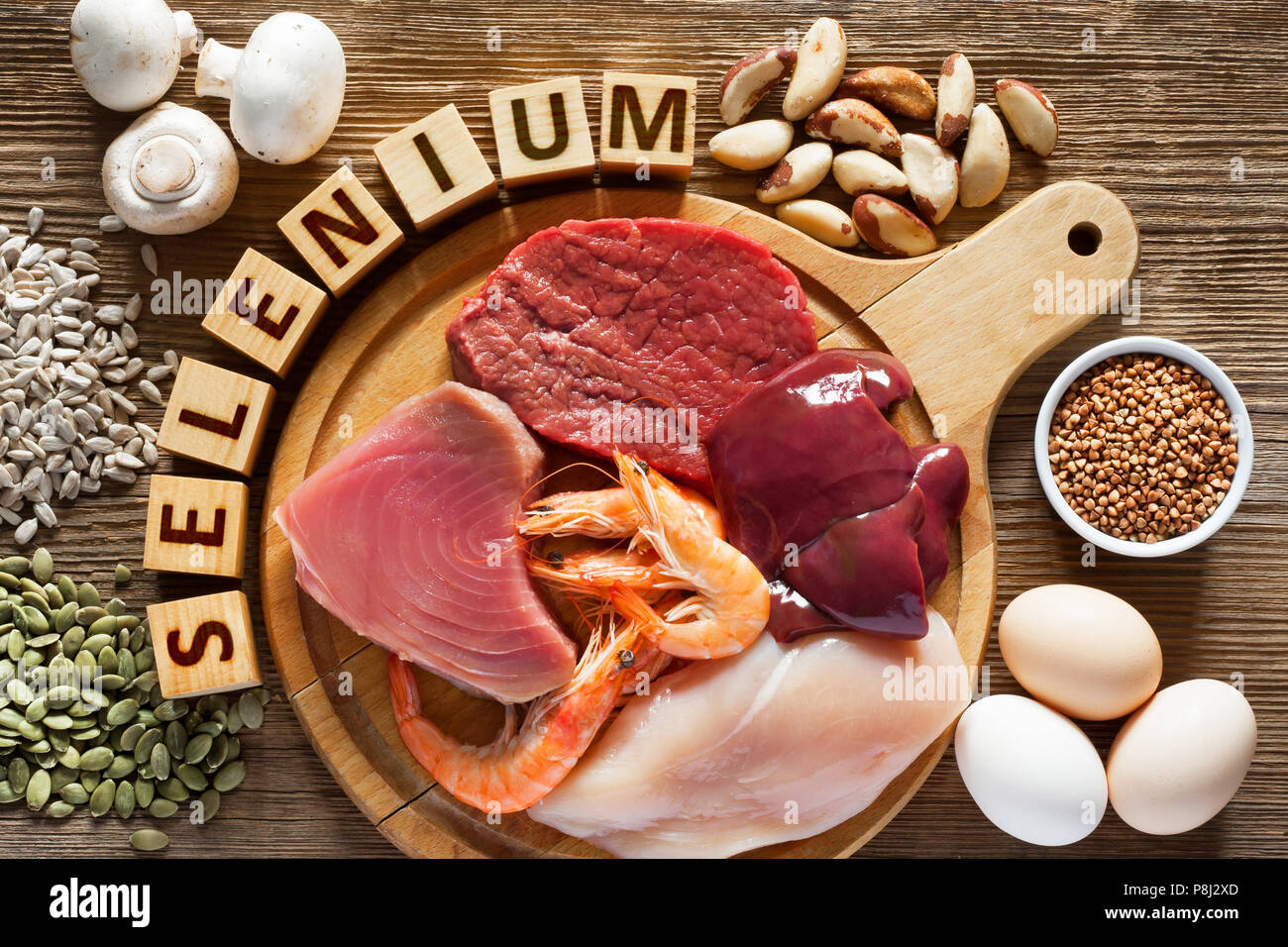 Foods High in Selenium as brasil nuts, tuna, shrimps, beef, liver