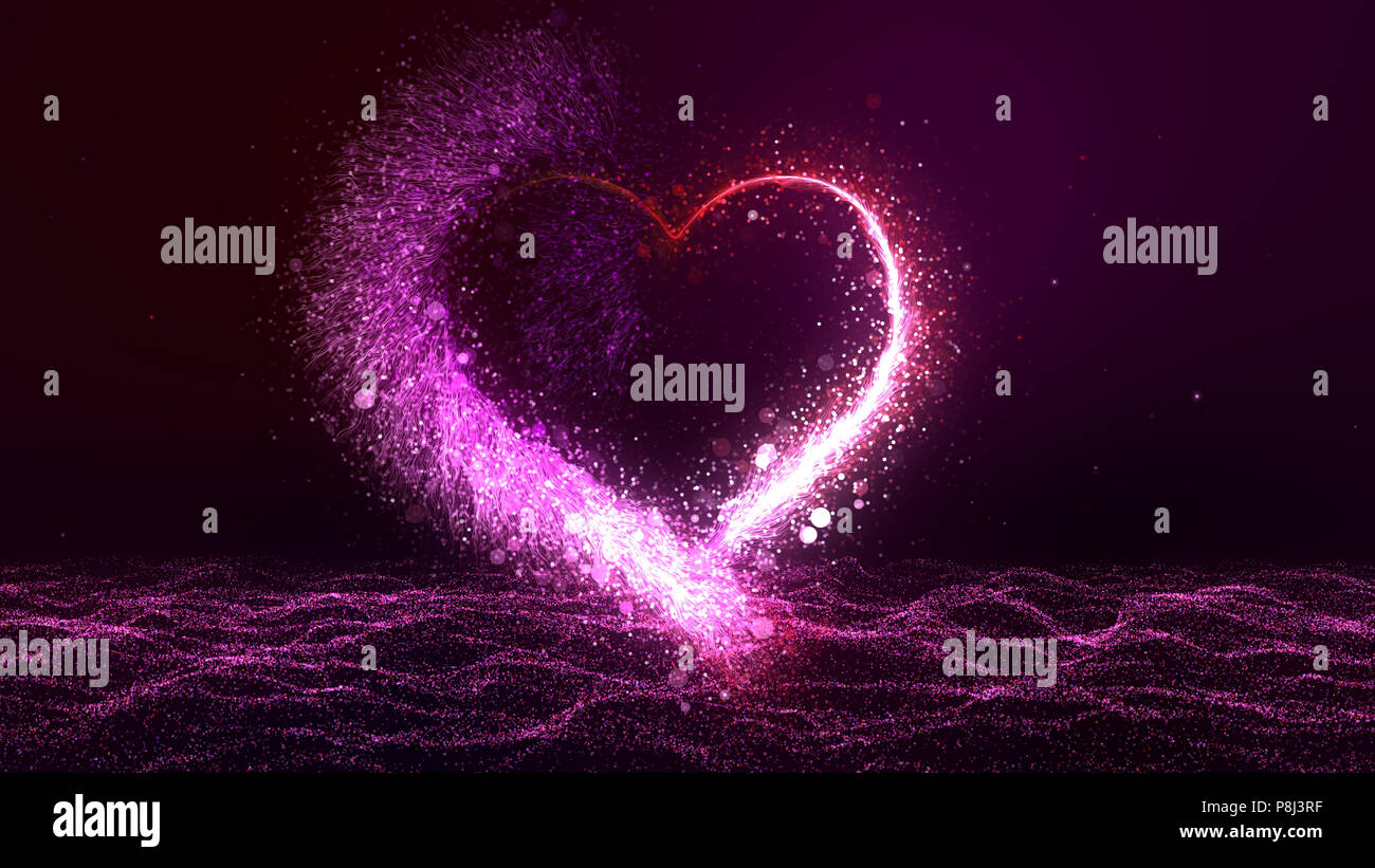 Valentine's day glowing red and pink bright particle heart with flourish Stock Photo