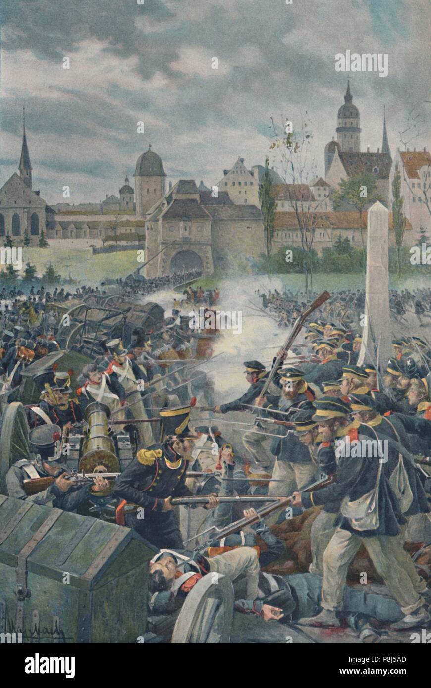 'The French Army Leaving Leipsic', 1813, (1896). The Battle of Leipzig or Battle of the Nations was fought from 16 to 19 October 1813, at Leipzig in G Stock Photo