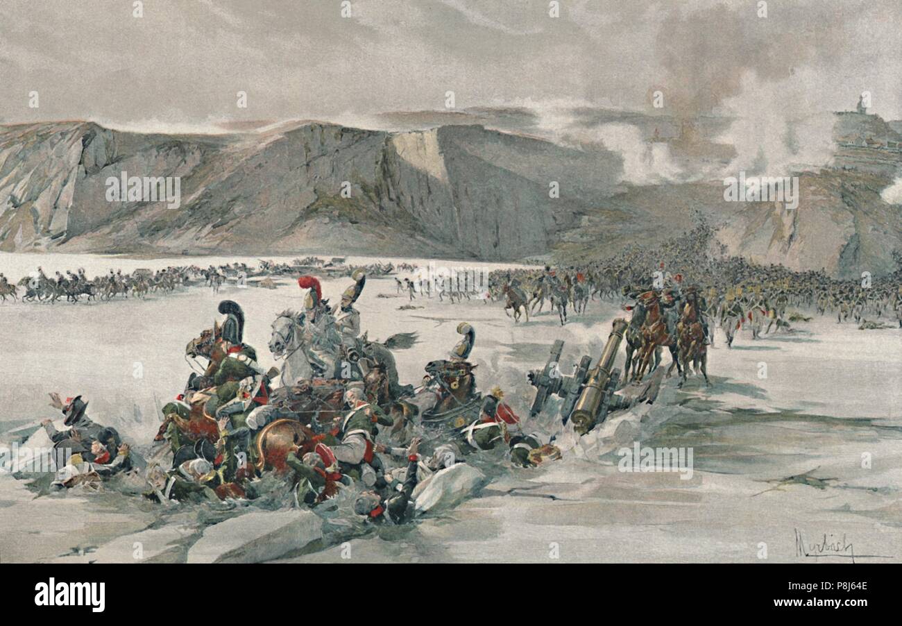 'Destruction of Retreating Russians at Satschan Lake', 1805, (1896). Artist: Unknown. Stock Photo