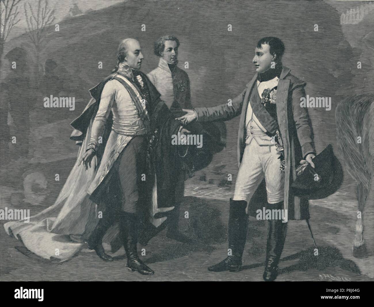 'Meeting of Napoleon and Francis I after Austerlitz', 1805, (1896). Artist: M Haider. Stock Photo