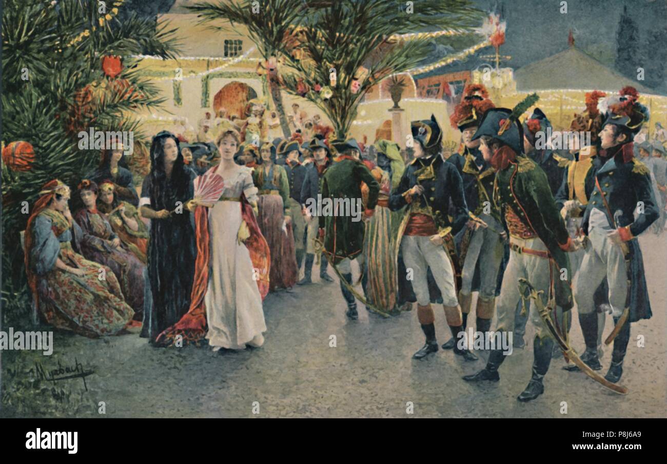 'Bonaparte, Kleber, Eugène De Beauharnais, Lasalle and Junot at the Tivoli Garden in Cairo', 1896. Artist: Unknown. Stock Photo