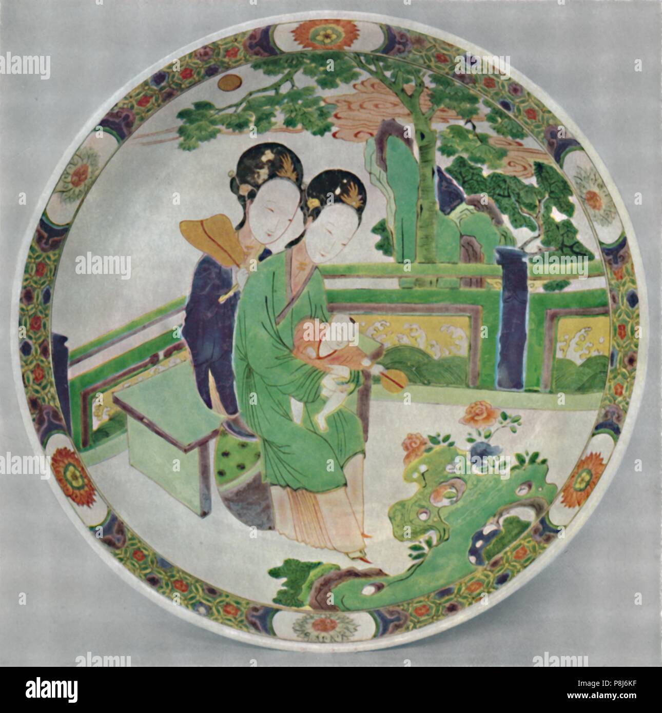 'Chinese Porcelain Dish, Famille Verte. Period of K'Ang Hsi, 1662-1722', (1928). Artist: Unknown. Stock Photo