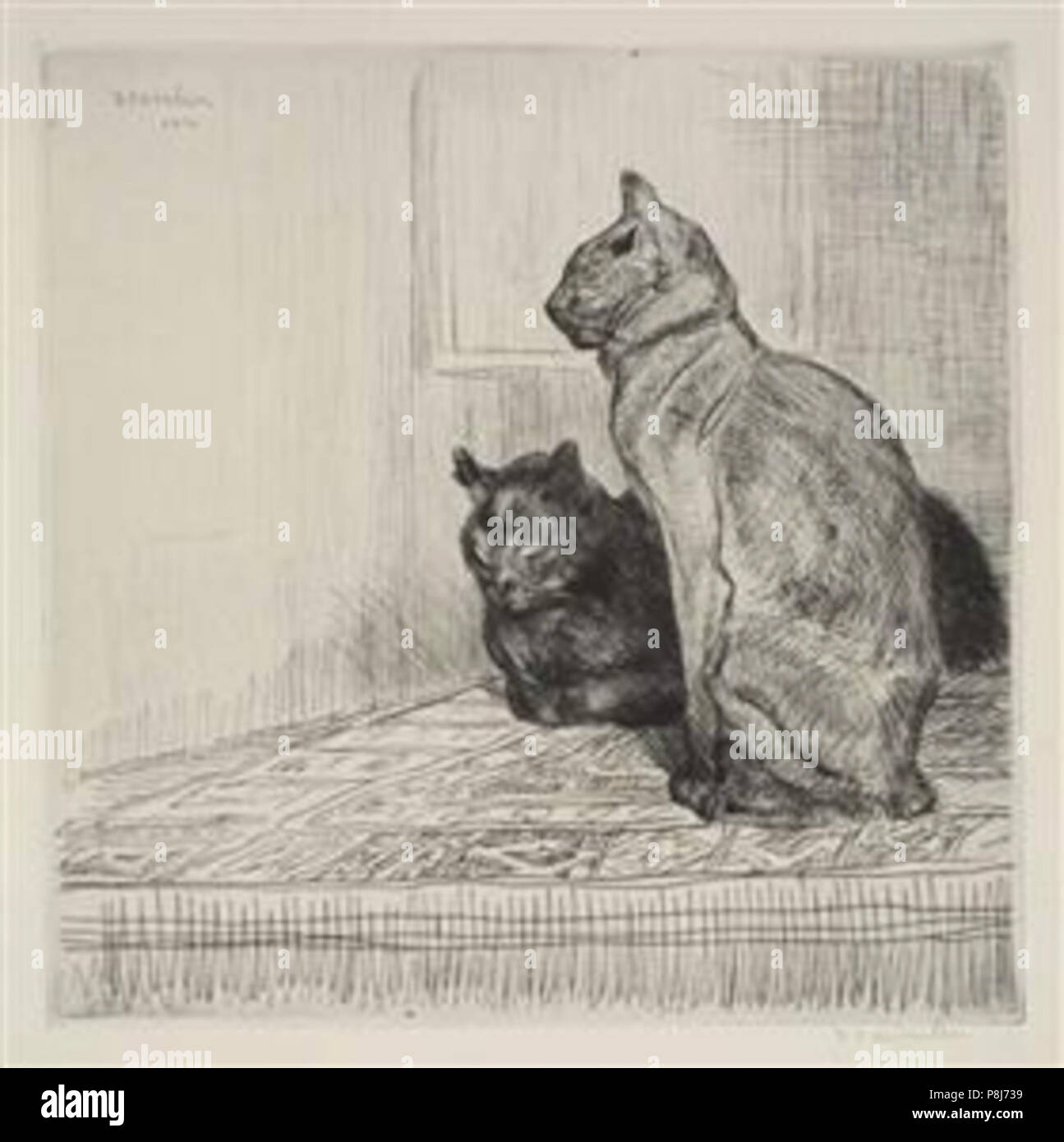 .   537 Steinlen - two-cats-on-a-cabinet-deux-chats-sur-un-meuble-1914 Stock Photo
