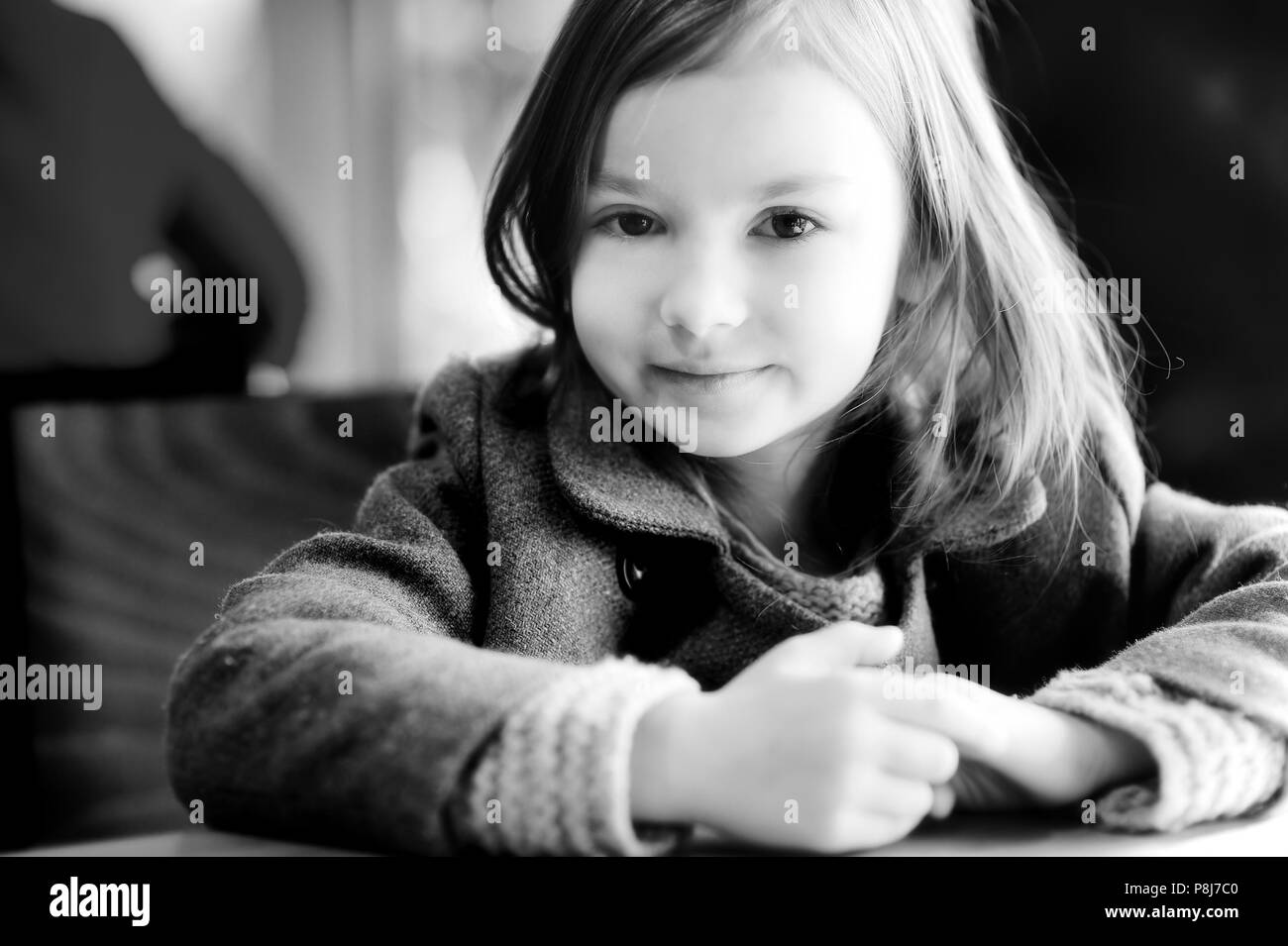 Black and white portrait of a beautiful little girl outdoors Stock ...
