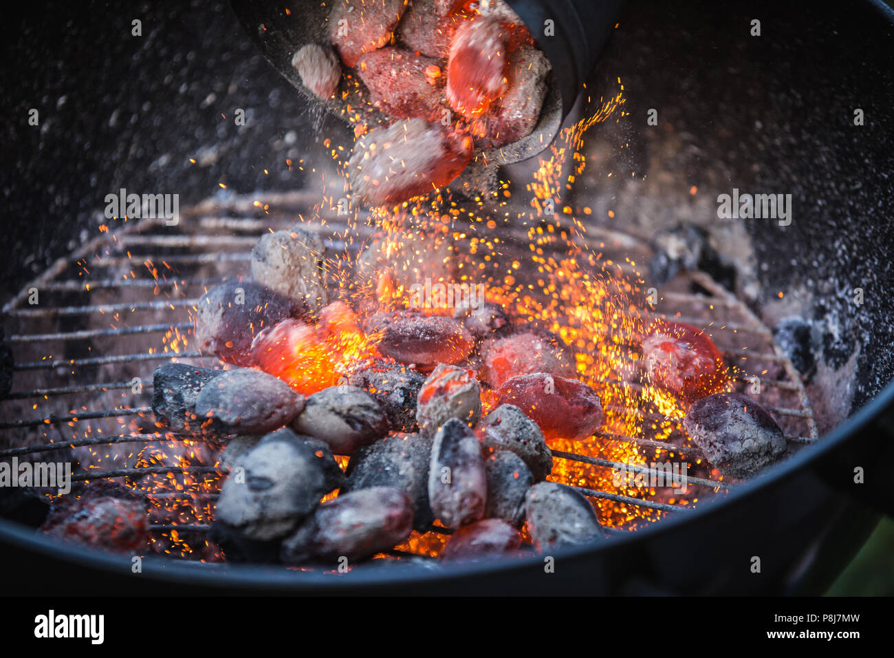 Barbecue with hot red charcoal Stock Photo - Alamy