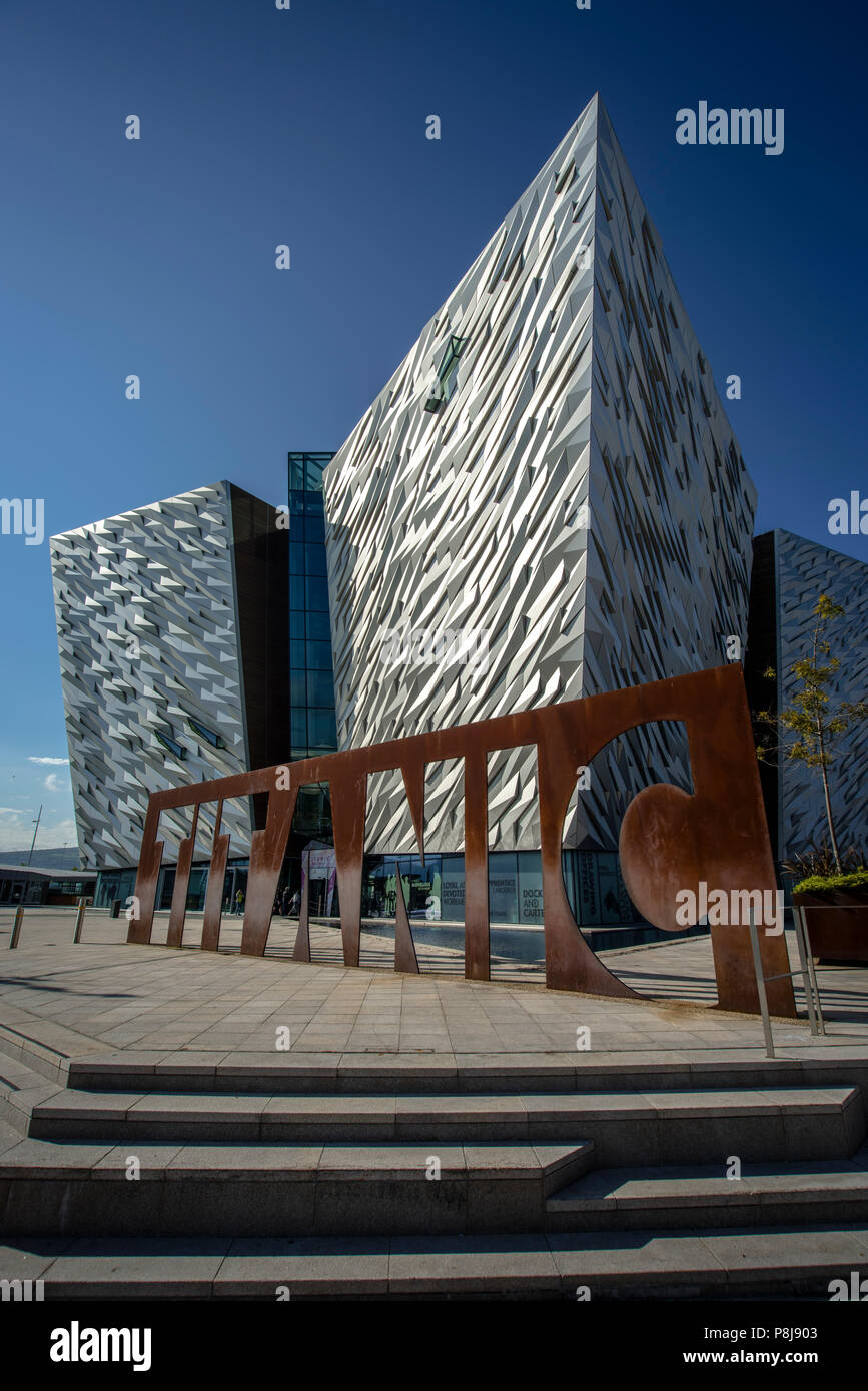 Titanic Museum, Architect Eric Kuhne, Titanic Quarter, Belfast, Antrim, Northern Ireland, United Kingdom Stock Photo
