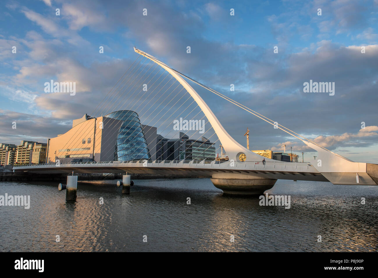 Samuel Beckett Bridge, cable-stayed bridge and swing bridge over the river Liffey, architect Santiago Calatrava, Dublin Stock Photo