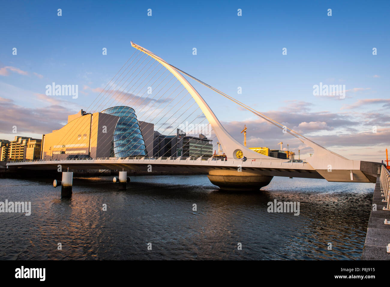 Samuel Beckett Bridge, cable-stayed bridge and swing bridge over the river Liffey, architect Santiago Calatrava, Dublin Stock Photo