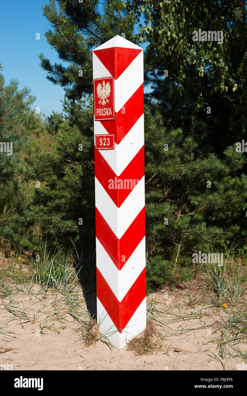 Polish border post, border between Germany and Poland, Baltic Sea coast, Ahlbeck, Swinemünde, island Usedom Stock Photo