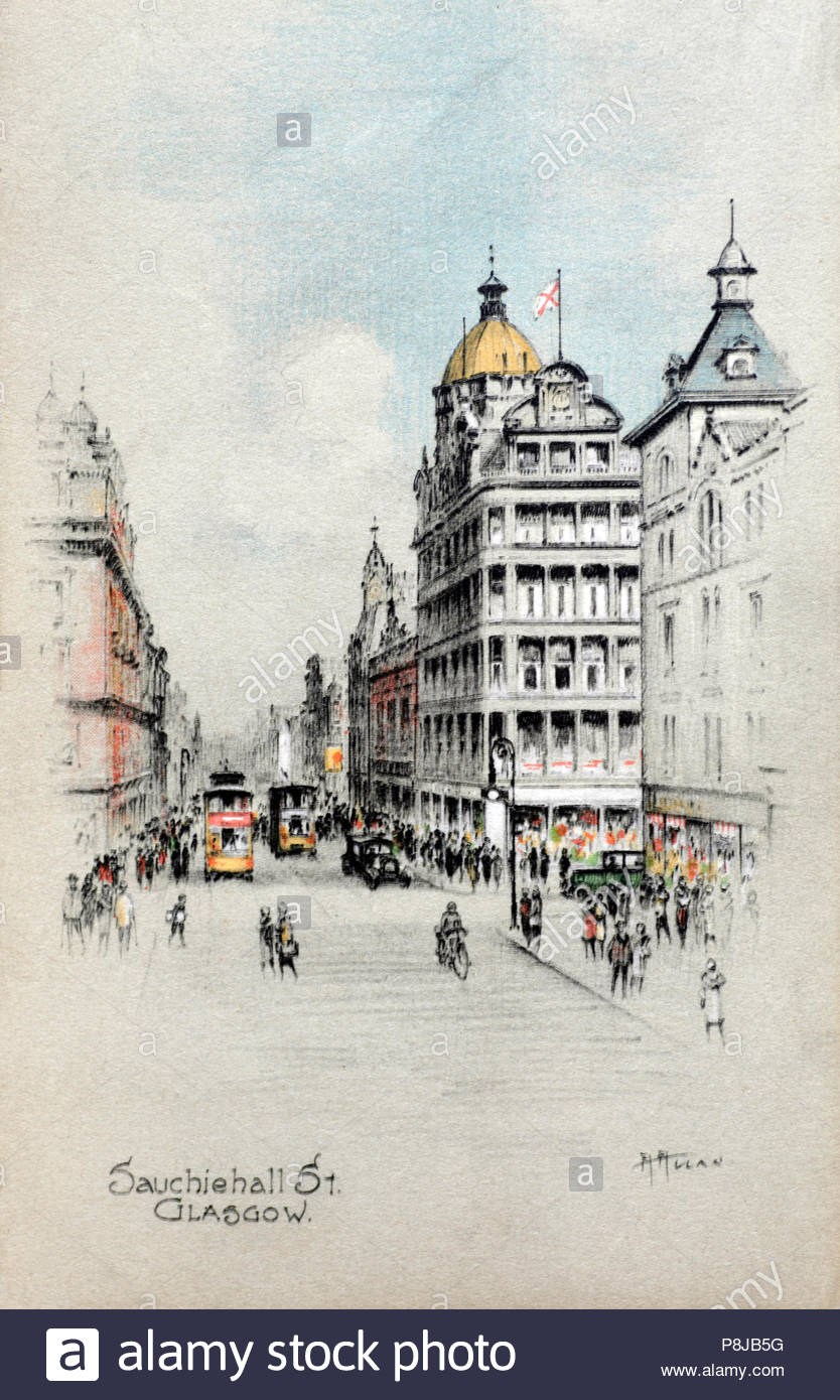 Sauchiehall Street Glasgow, vintage postcard from 1920s Stock Photo Alamy