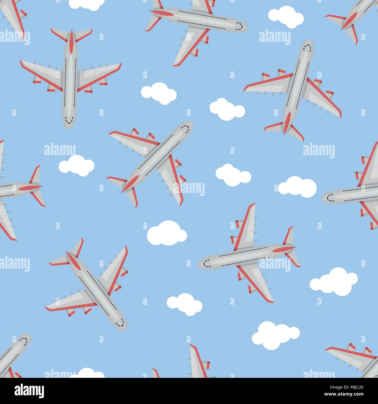 Seamless pattern Airplane in the sky. Flat style Stock Vector Image ...