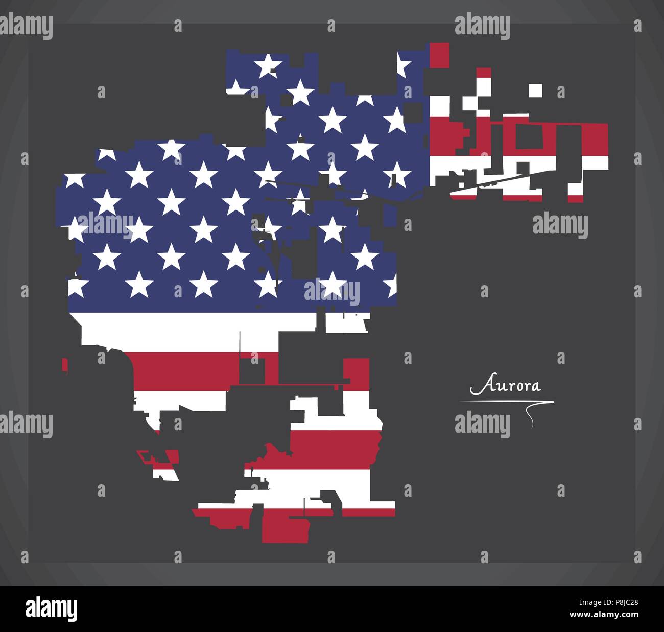 Aurora colorado map with american national flag illustration stock