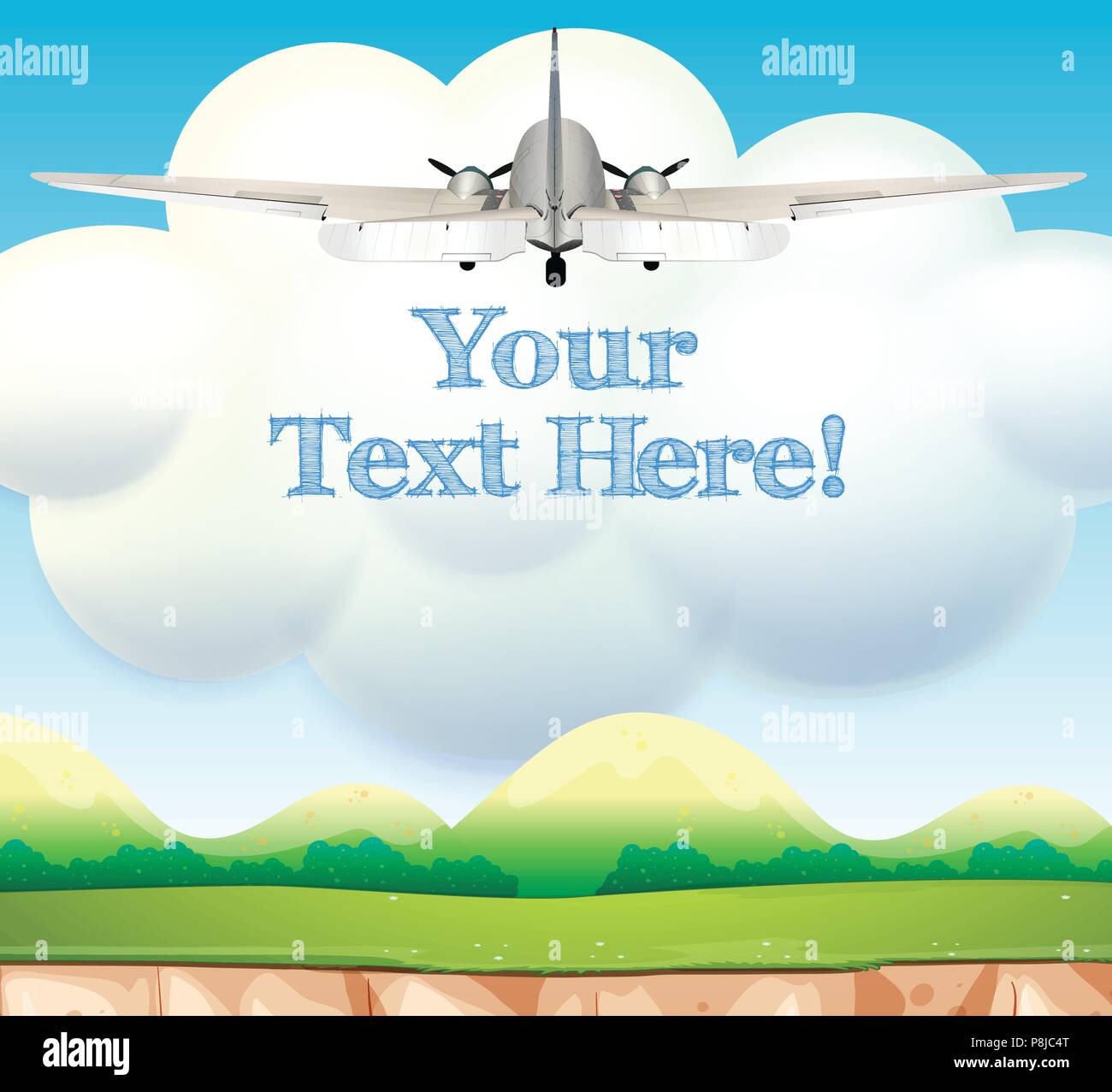 Airplane Flying Over Beautiful Landscape Template illustration Stock ...