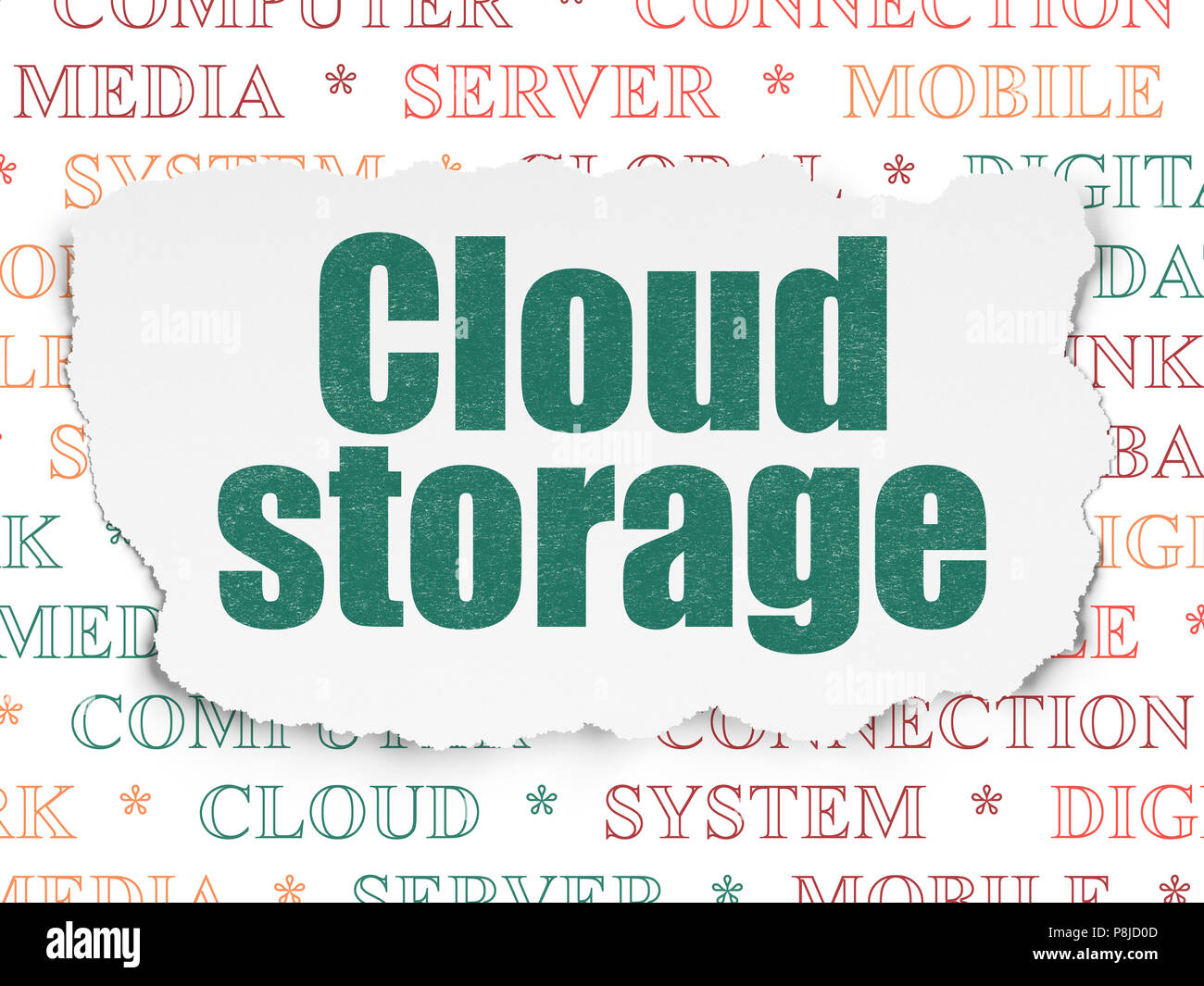Cloud networking concept Cloud Storage on Torn Paper background Stock