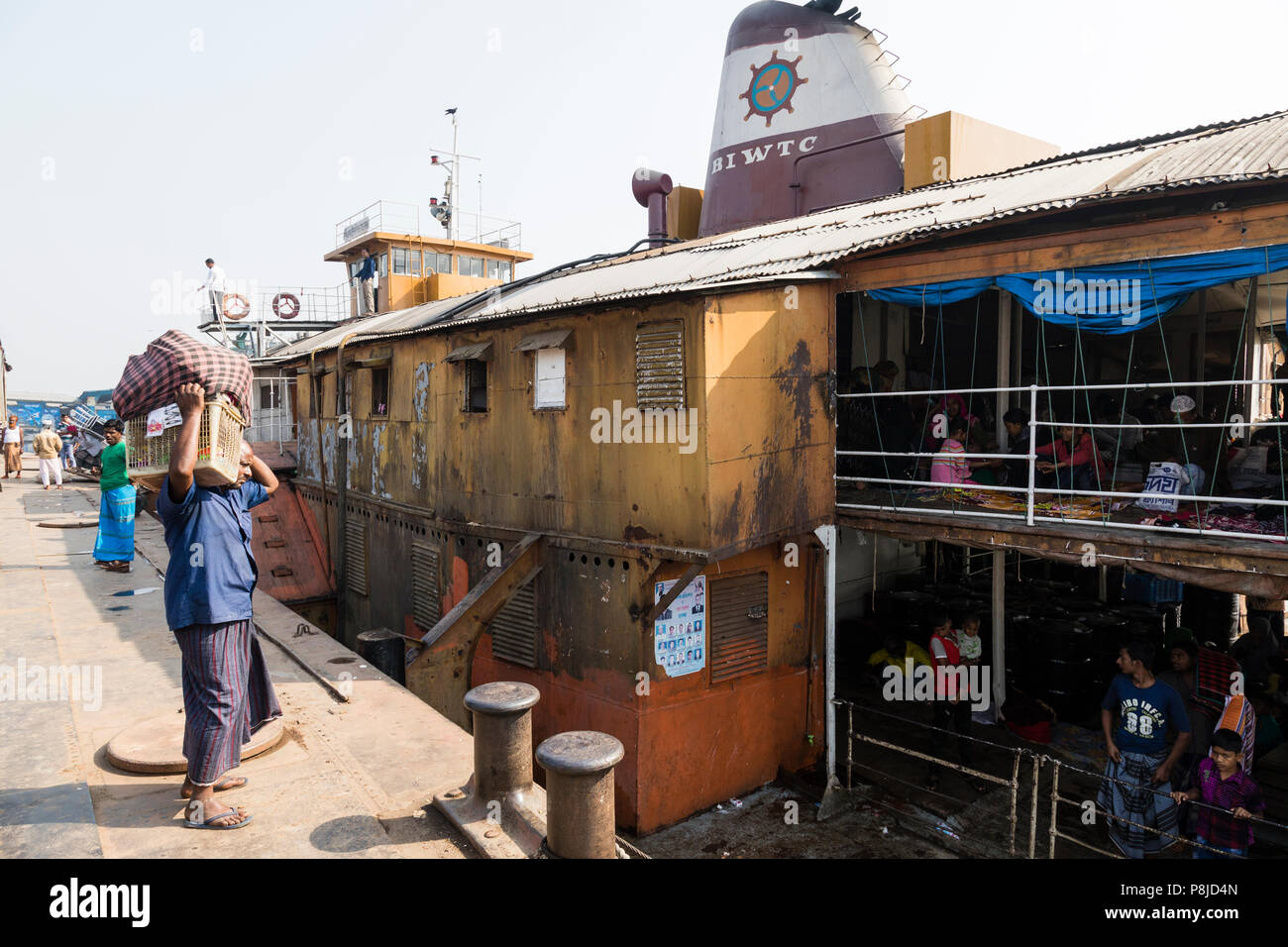 Barisal, Bangladesh, February 27 2017: View of the second and third class of The Rocket - an ancient paddle steamer operating on the rivers of Banglad Stock Photo