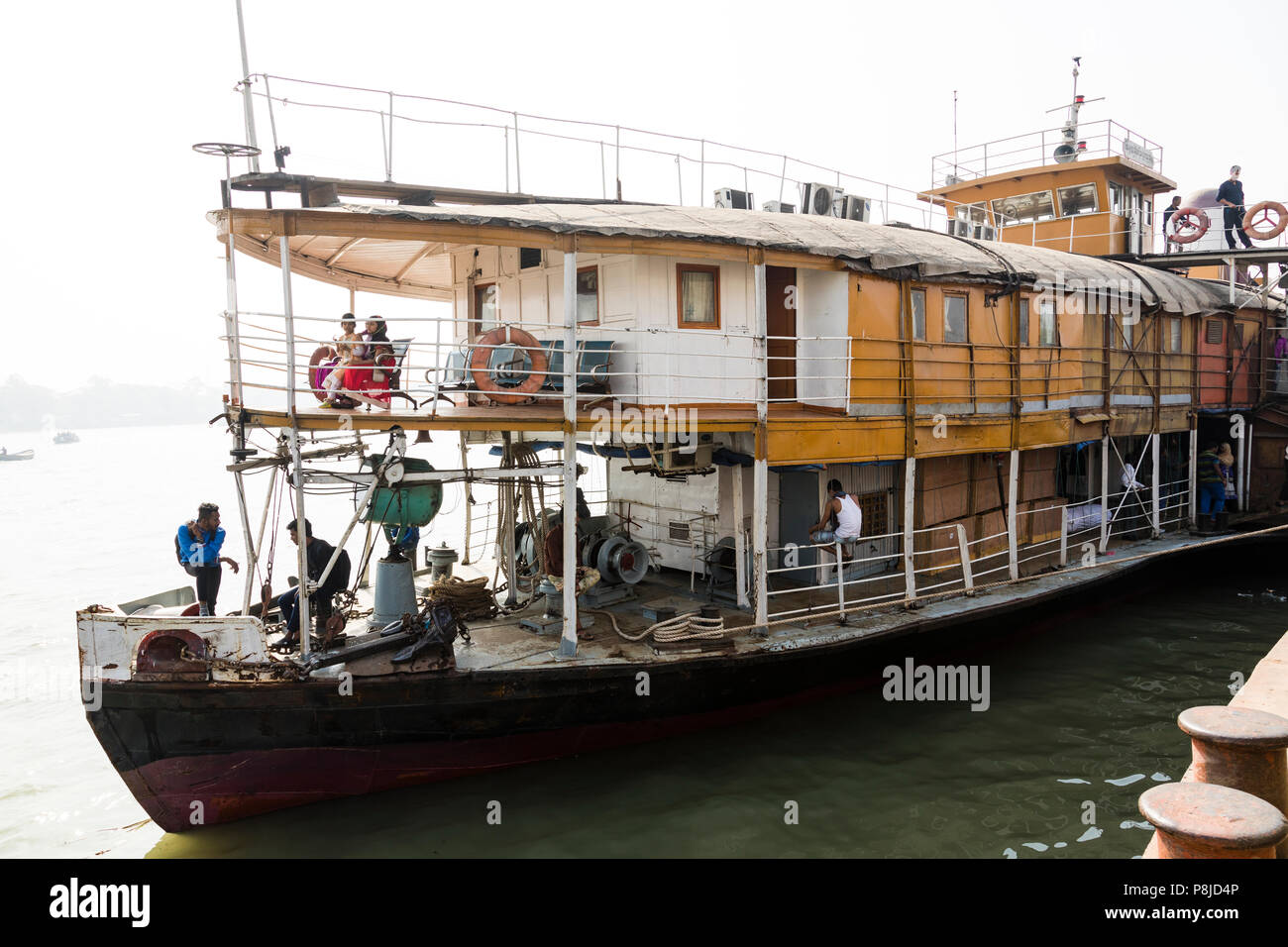 Barisal, Bangladesh, February 27 2017: View of the bow and first class of The Rocket - an ancient paddle steamer operating on the rivers of Bangladesh Stock Photo