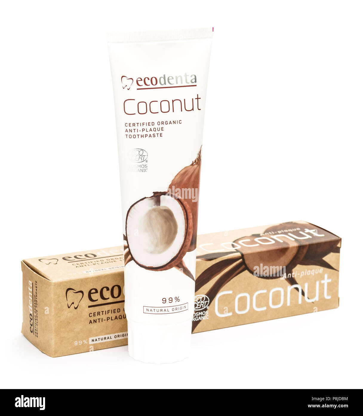 Certified organic antiplaque Ecodenta toothpaste with natural coconut