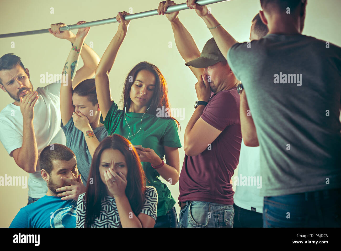 Sweaty Armpits Sweaty Man Bus Public Transport The Unhappy People Near Man Stock Photo Alamy