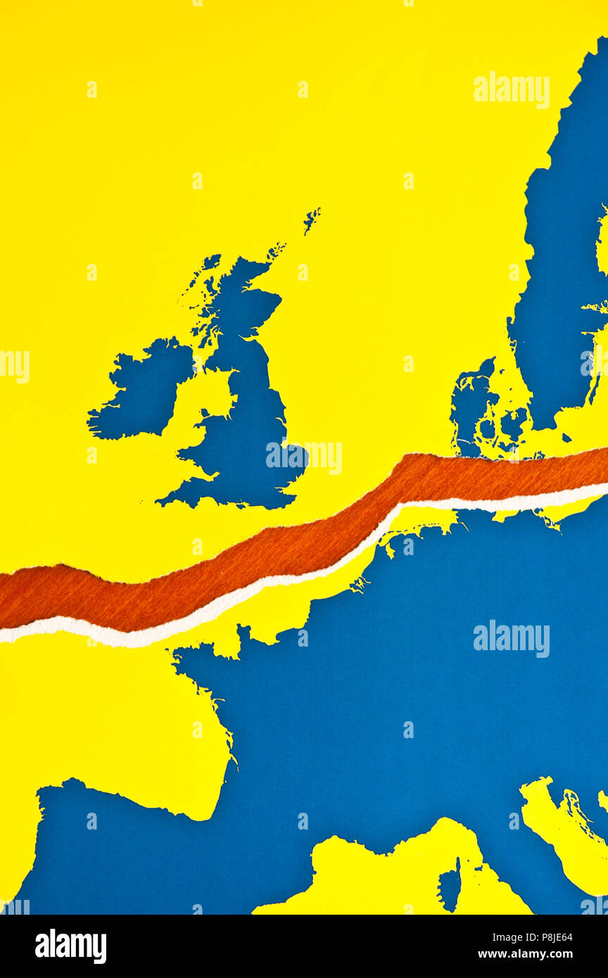 map of Europe teared apart, Brexit concept for UK deciding to leave Europe union Stock Photo