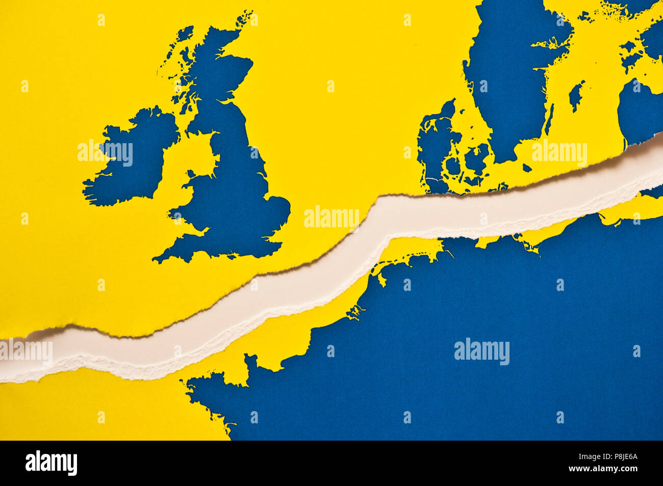 map of Europe teared apart, Brexit concept for UK deciding to leave Europe union Stock Photo