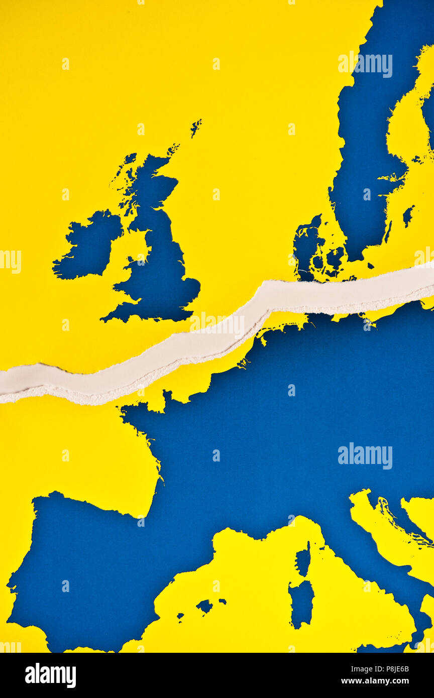 map of Europe teared apart, Brexit concept for UK deciding to leave Europe union Stock Photo