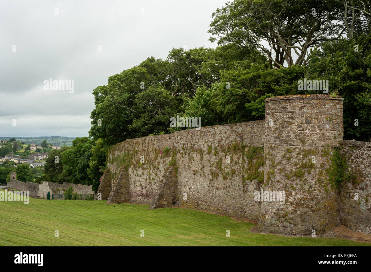 Ireland stone walls. The 13th century Town Walls at the Raleigh Quarter