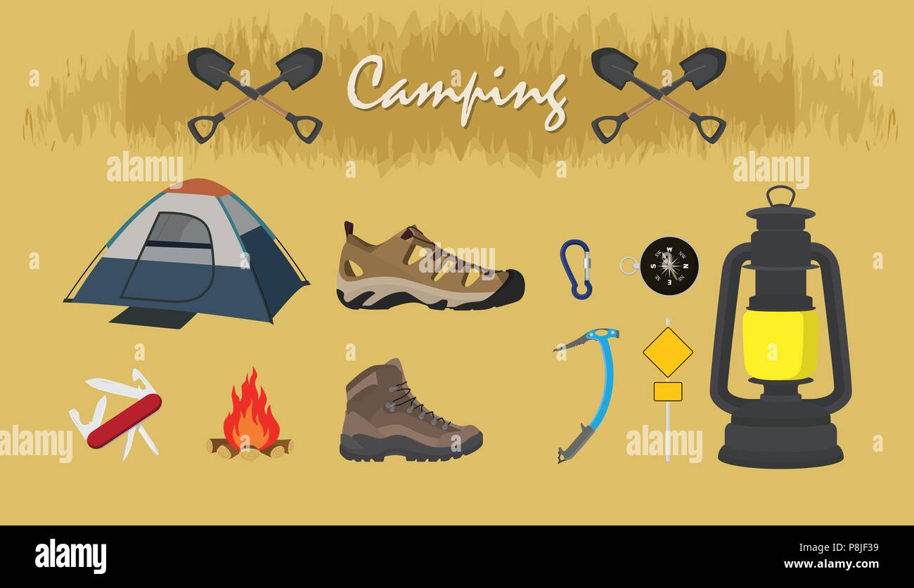 https://c8.alamy.com/comp/P8JF39/a-set-collection-of-camping-equipment-tools-vector-graphic-illustration-P8JF39.jpg