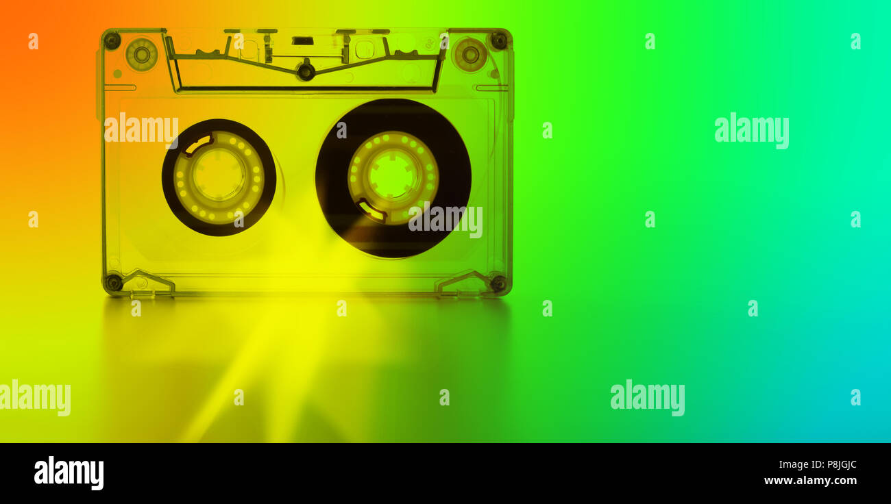 Audio cassette tape isolated on white background, vintage 80's music concept Stock Photo