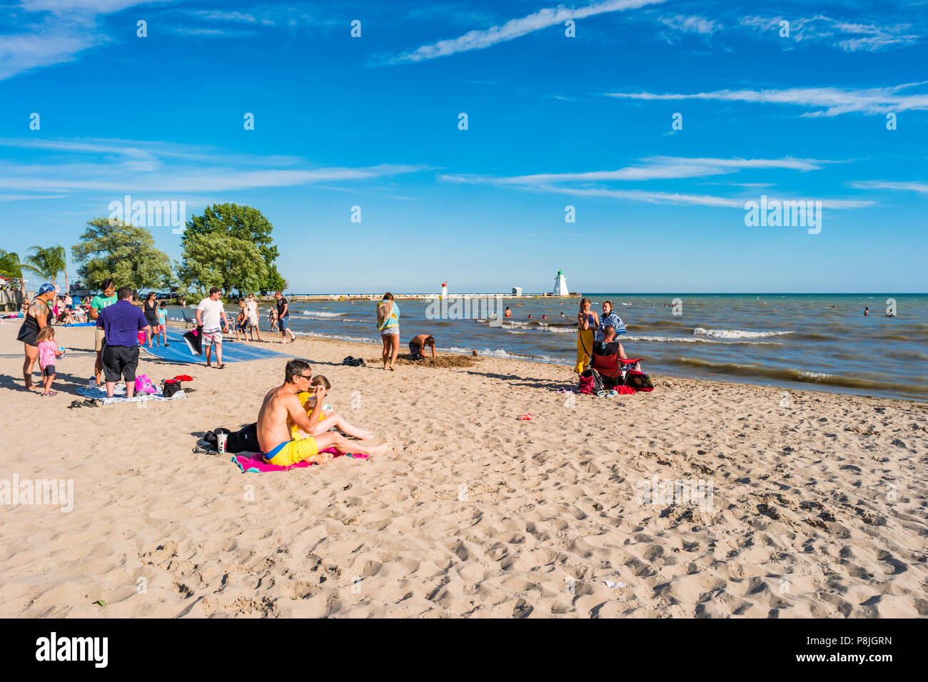 People enjoy beach at Port Dover, Ontario, Canada Stock Photo