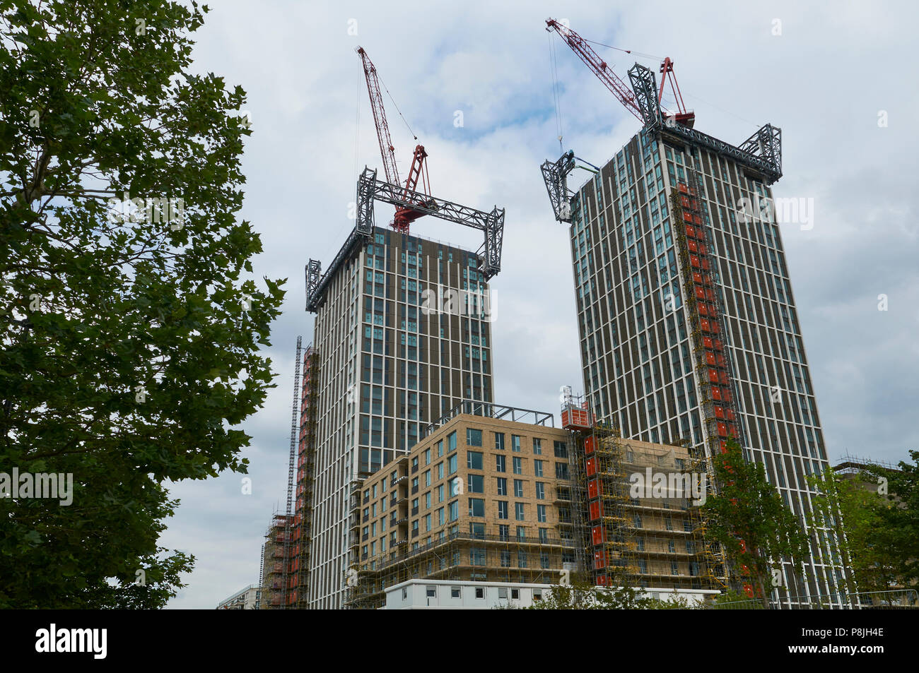 New apartment buildings under construction East Village, Stratford, East London UK Stock Photo