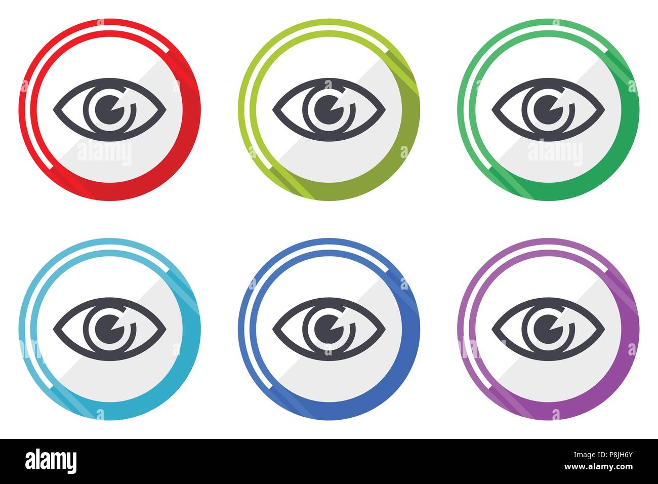 Eye vector icons, set of colorful flat design internet symbols on white ...