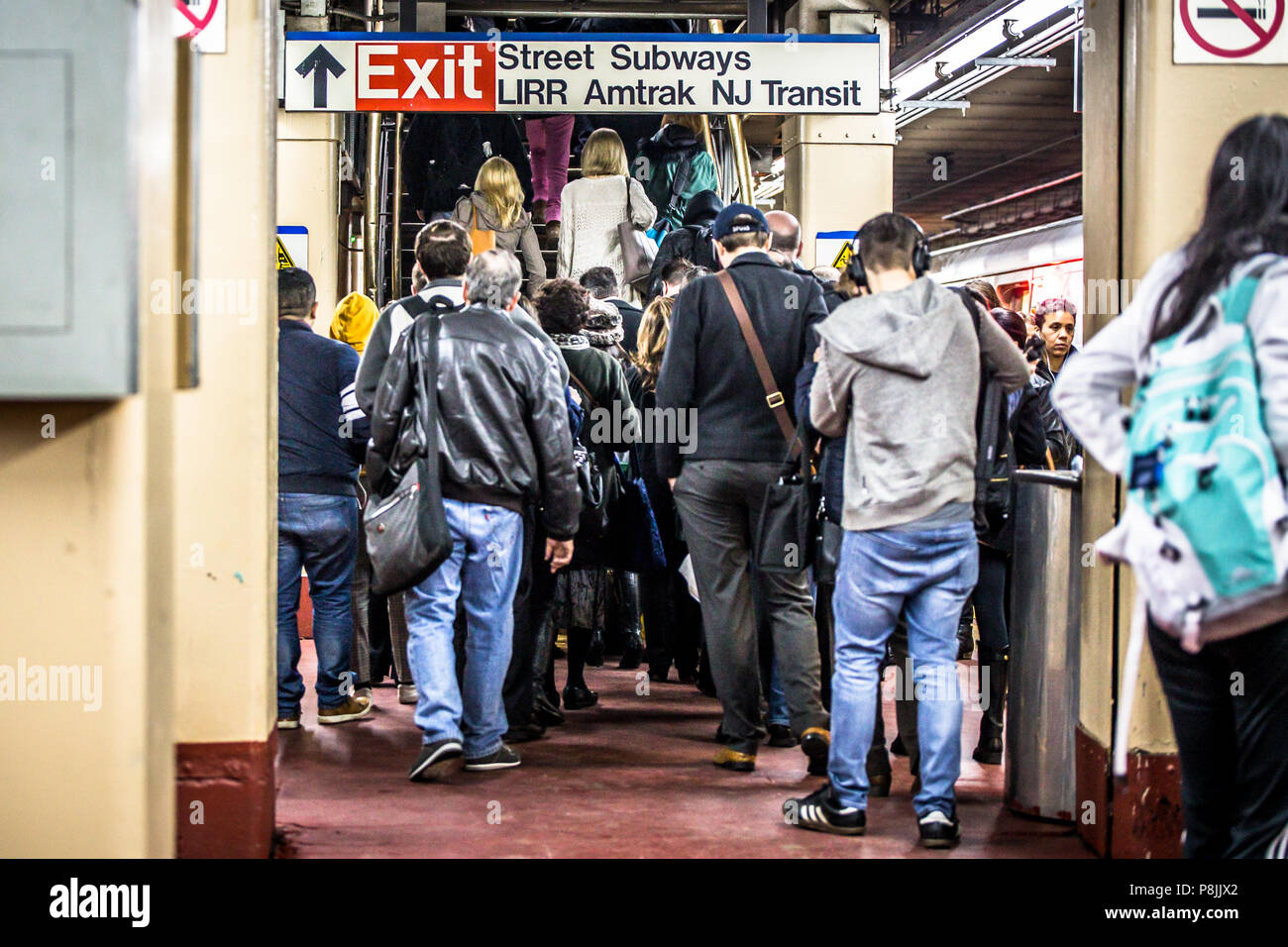 NEW YORK CITY - MARCH 29, 2018:  View of Long Island Railroad commuters at Pennsylvania Station in New York City. Stock Photo