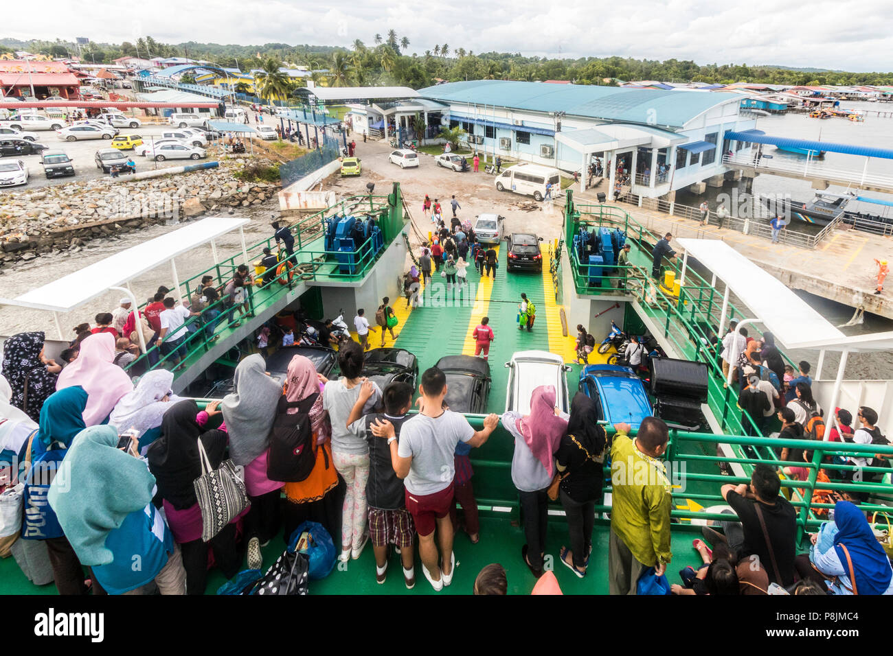 Car ferry from Labuan arriving at port of Menumbok Sabah Borneo Malaysia Stock Photo