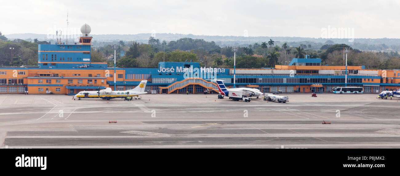 U.S. commercial airplanes at JoseÌ Marti International Airport in Havana, Cuba Stock Photo