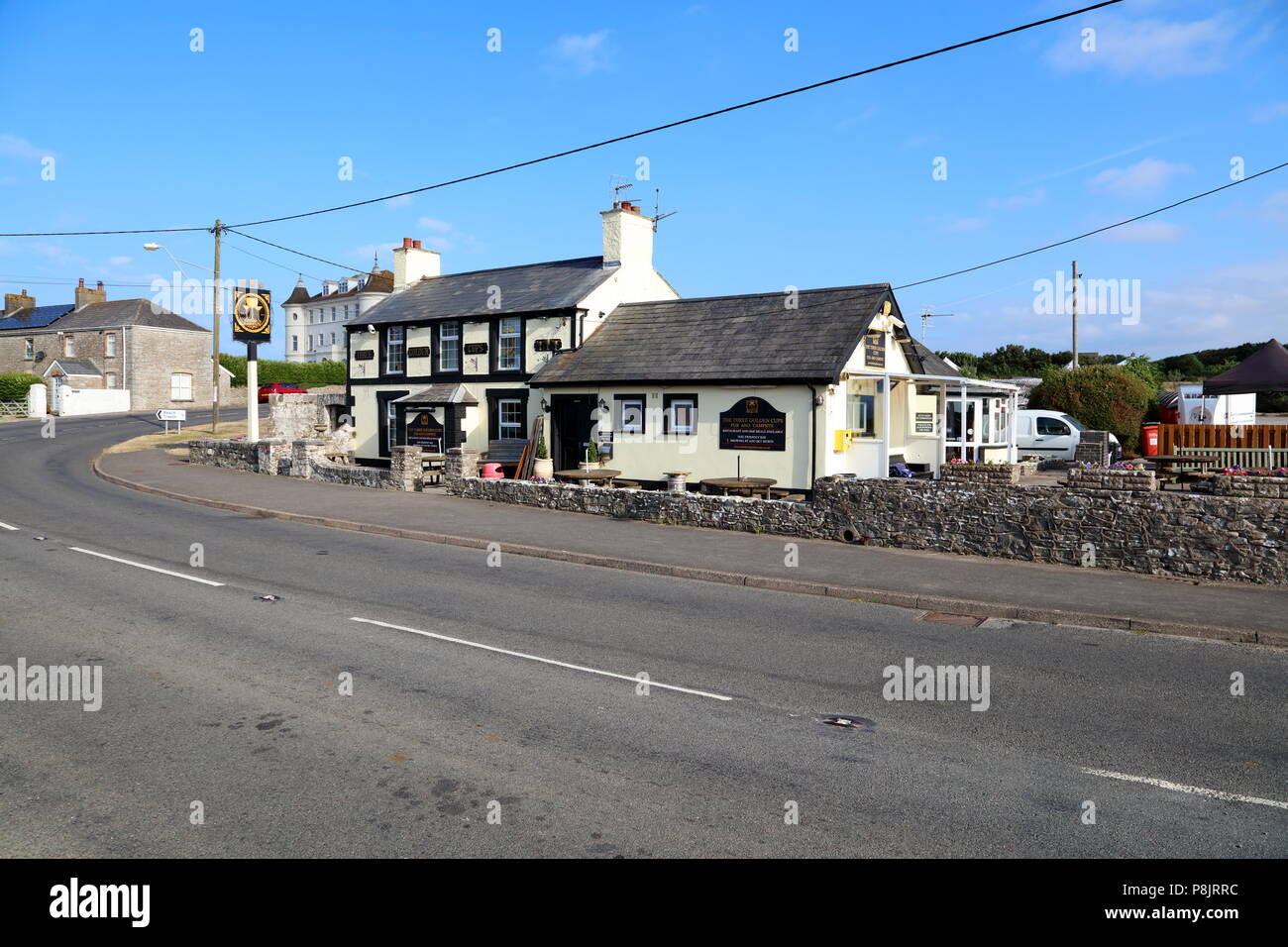 The Three Golden Cups on the main road in Southerdown between Ogmore by sea and Saint Brides Major near Bridgend in a quiet village location. Stock Photo